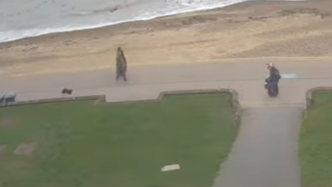 Grainy CCTV showing the moment Andrew Wickenden rides his electric unicycle on the Felixstowe Promenade just before he struck the toddler