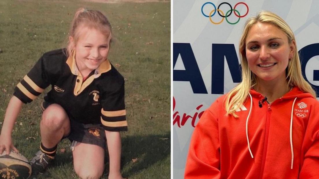 Left, a young Ellie Boatman at Camberley Rugby Football Club