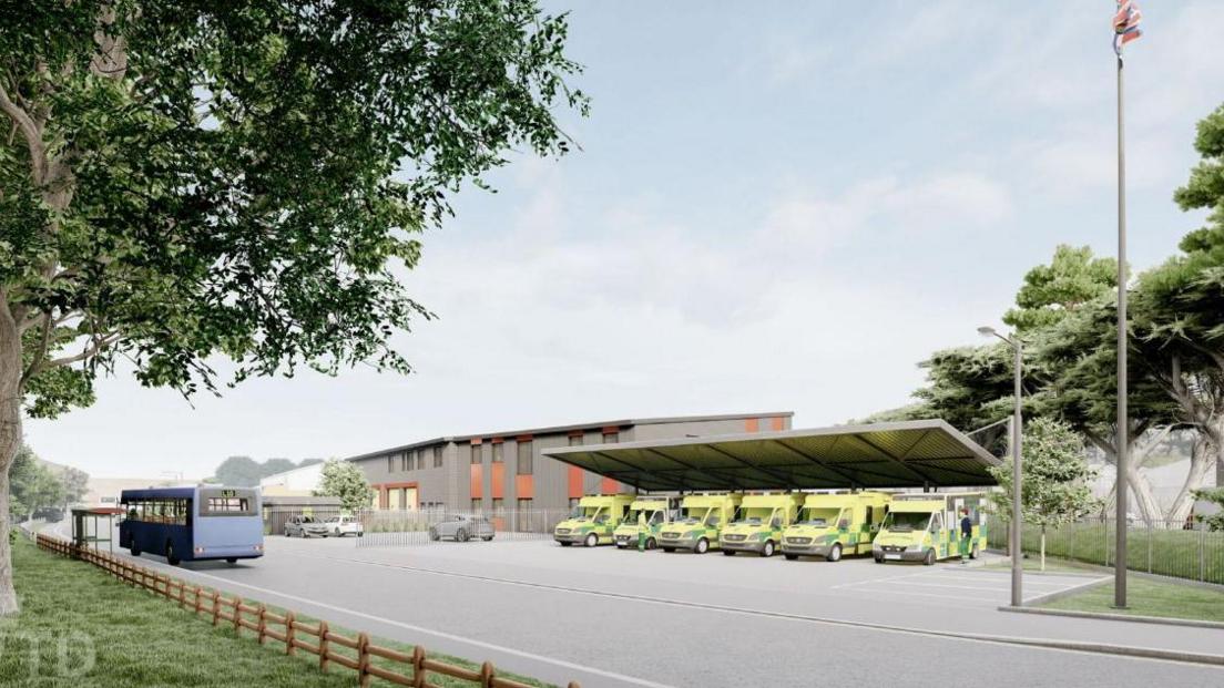 A wider CGI image of the proposed ambulance hub