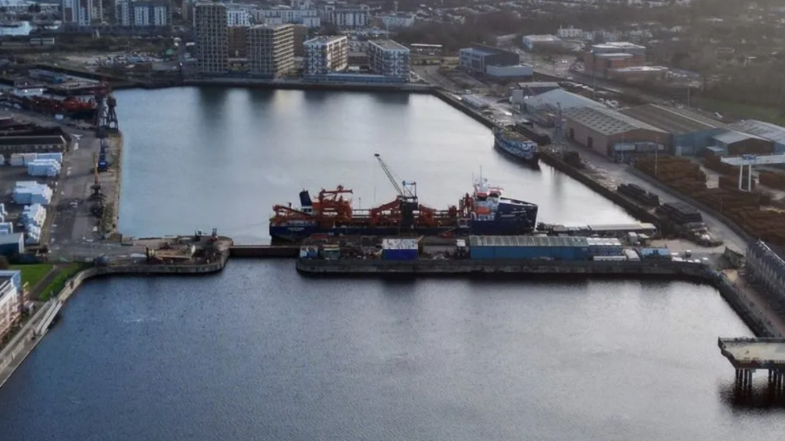 Aerial view of Chatham Docks and the River Medway