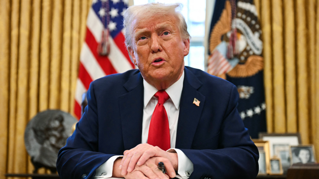 US President Donald Trump speaks to the press as he signs an executive order