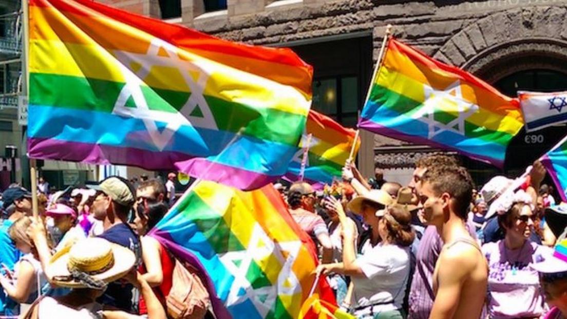 Rainbow flags with stars of david