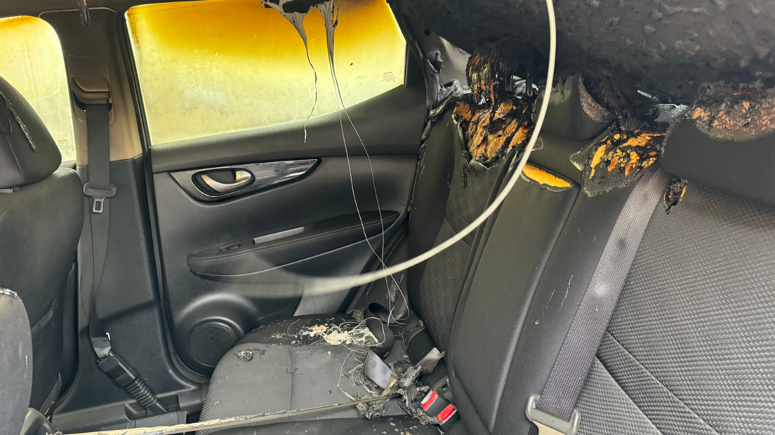 Badly burned inside of car