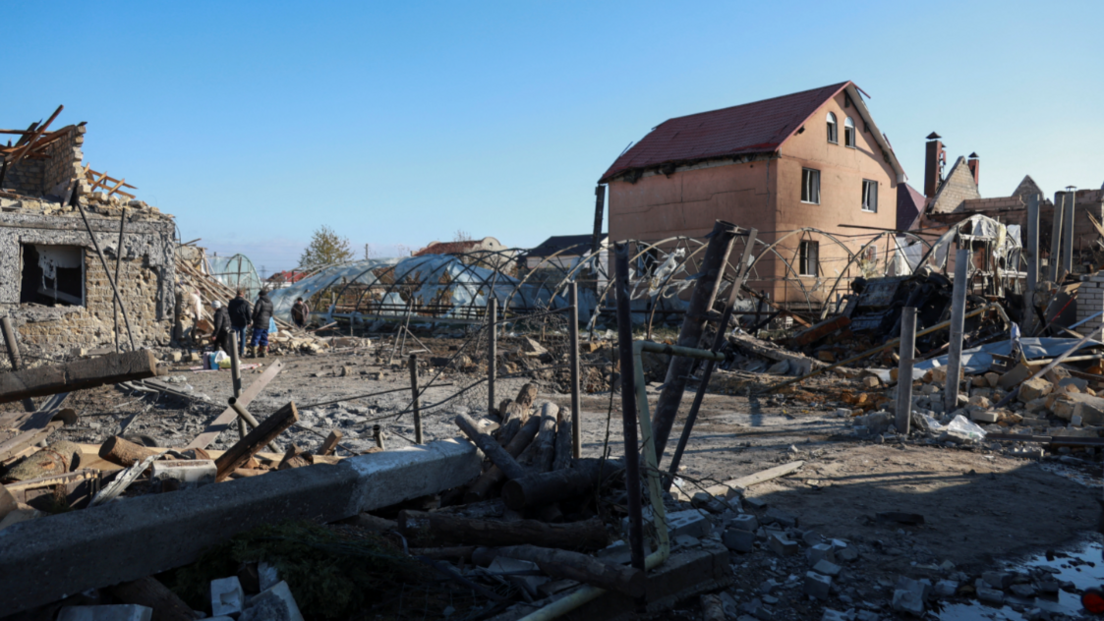 A residential area heavily damaged by a Russian missile strike