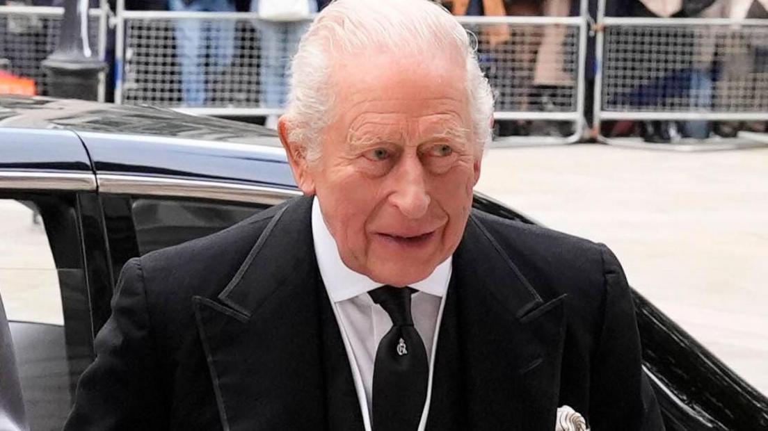 King Charles arriving at Westminster Abbey for funeral of Duchess of Kent