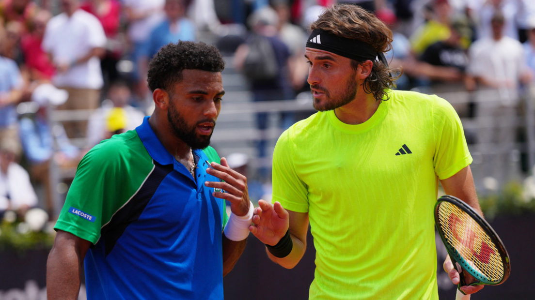 Arthur Fils and Stefanos Tsitsipas speaking after Fils' victory over Tsitsipas at the 2025 Italian Open