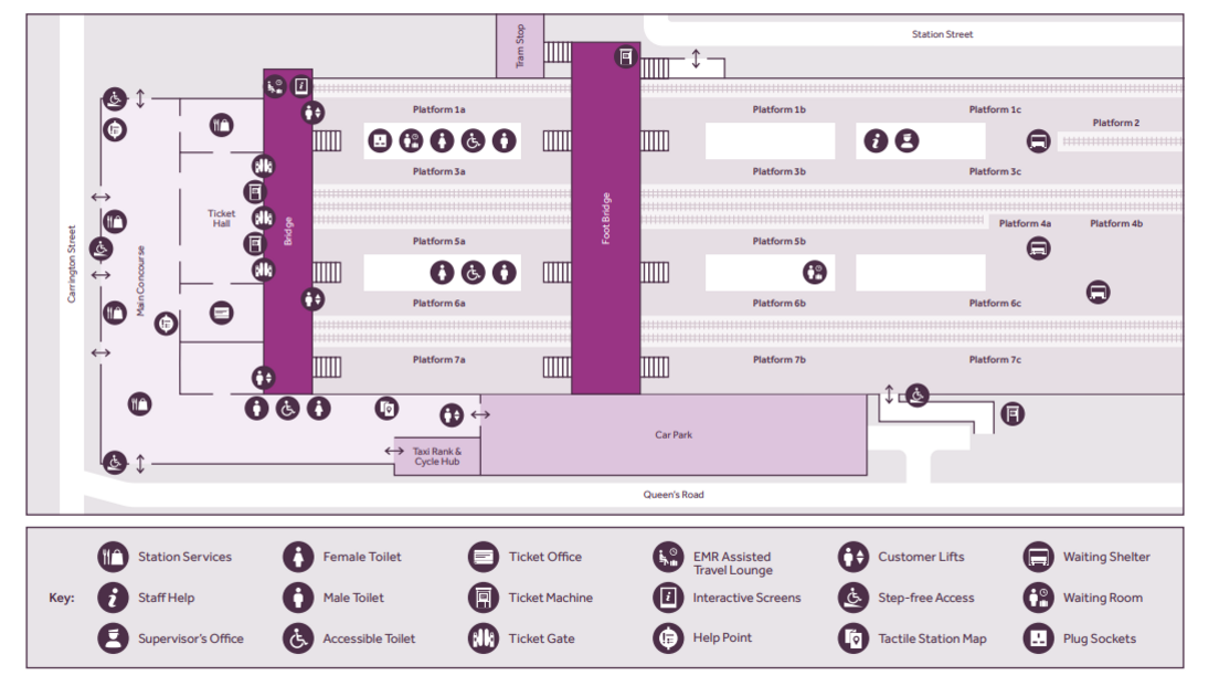 An East Midlands Railway accessibility map for Nottingham Station