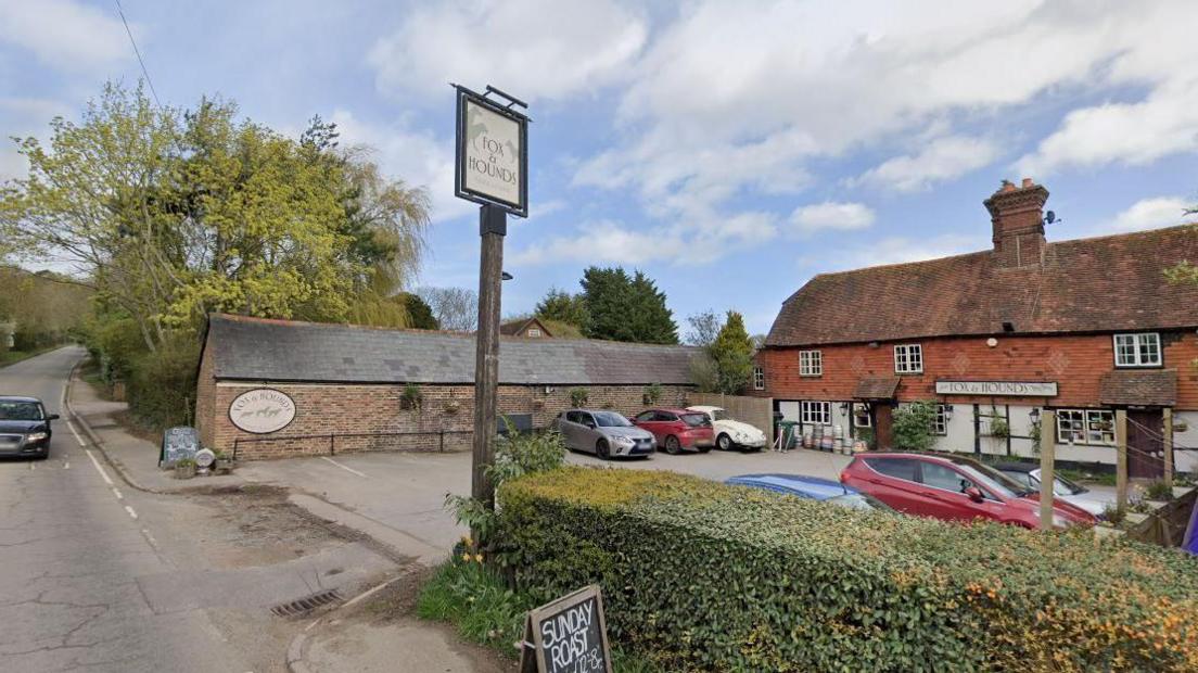 Google image of the Fox  & Hounds pub on Tilburstow Hill Road in Godstone.