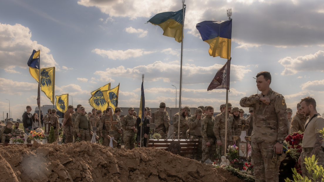 Azov brigade members attend a funeral ceremony of a fallen comrade in Vinnytsia, south-western Ukraine. Photo: May 2024