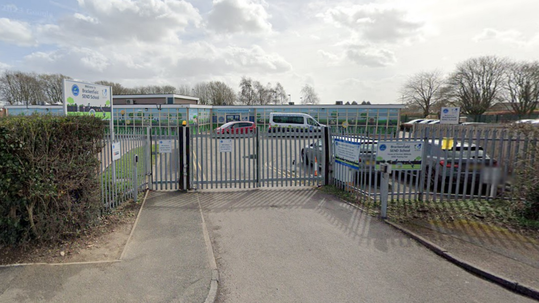 The school gates outside a SEND school