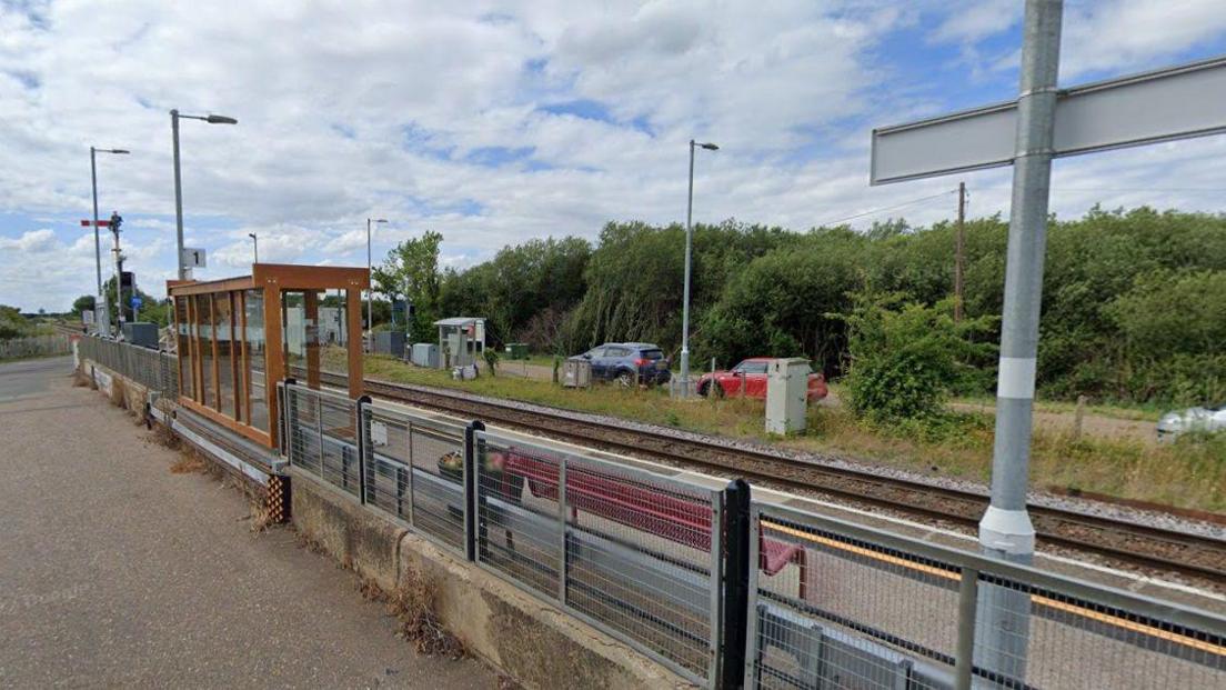 An exterior shot of the platforms and waiting shelters at Whittlesea Station