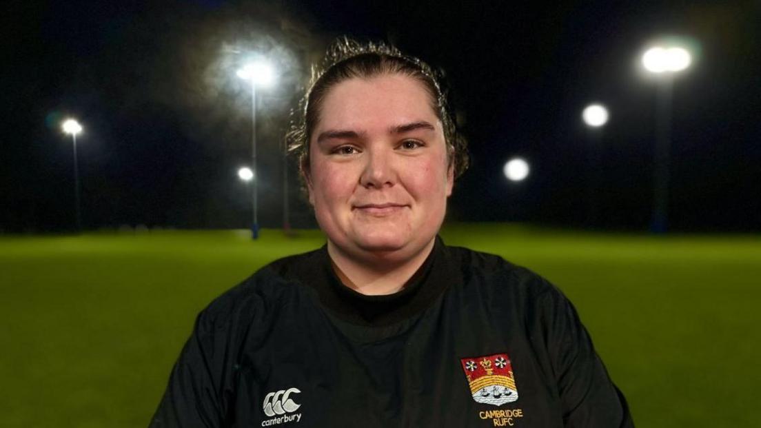 Rugby player and coach Sophie Sparsis at a training ground in Cambridge