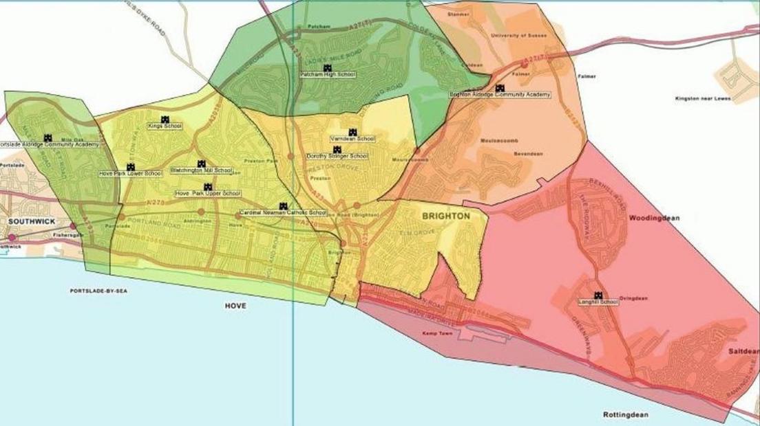 A map of proposed changes in the Brighton and Hove catchments