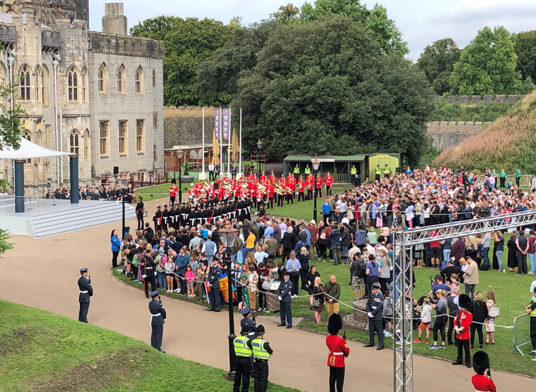 People take up their positions ahead of the proclamation ceremony in Cardiff Castle