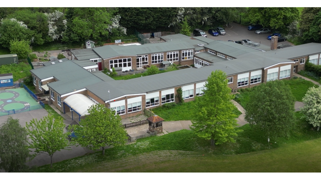 An aerial photo of Holy Cross School