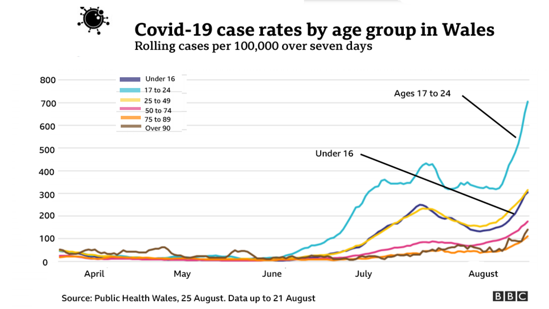 Graph showing case rates by age groups