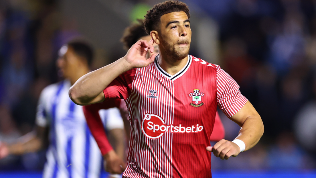 Che Adams celebrates scoring against Sheffield Wednesday in the Championship