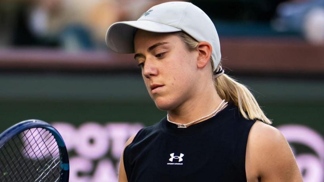 Sonay Kartal reacts during her meeting with Elena Rybakina at Indian Wells