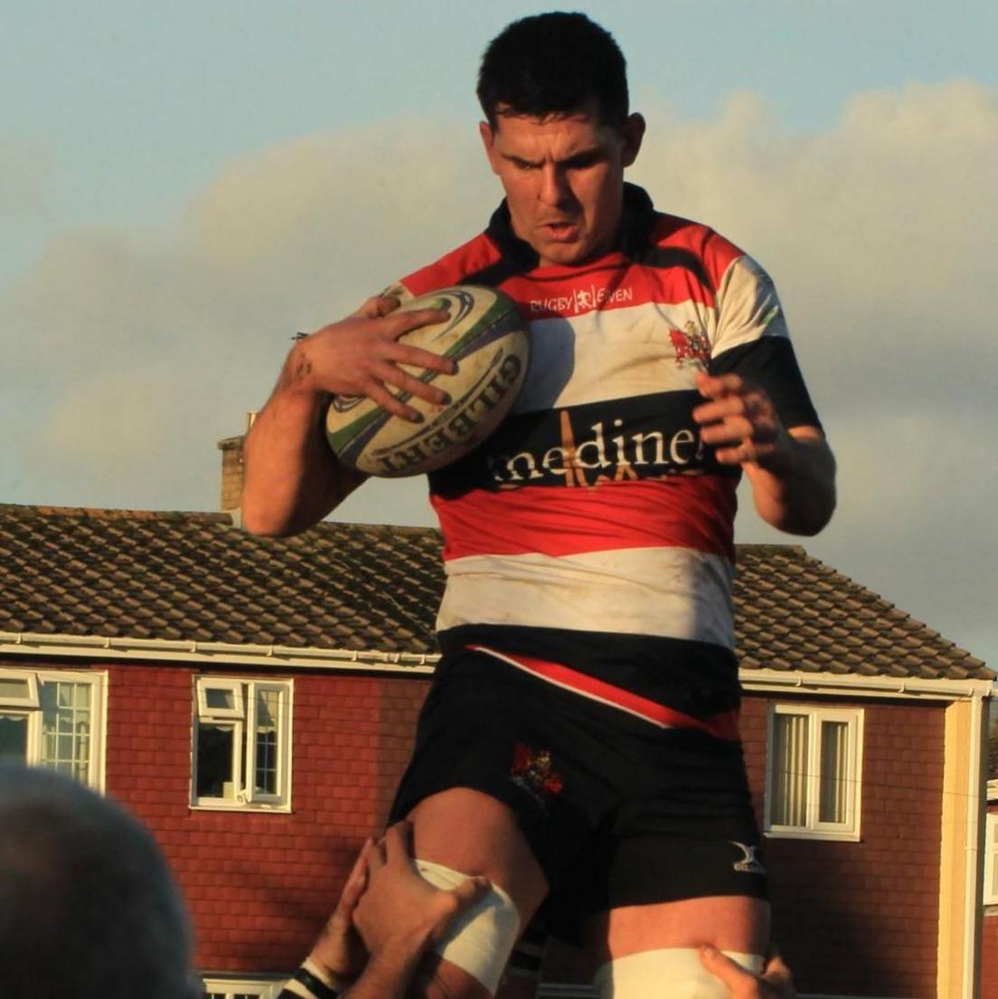 Ryan Thomas being lifted in the line out while playing for Pontypool RFC