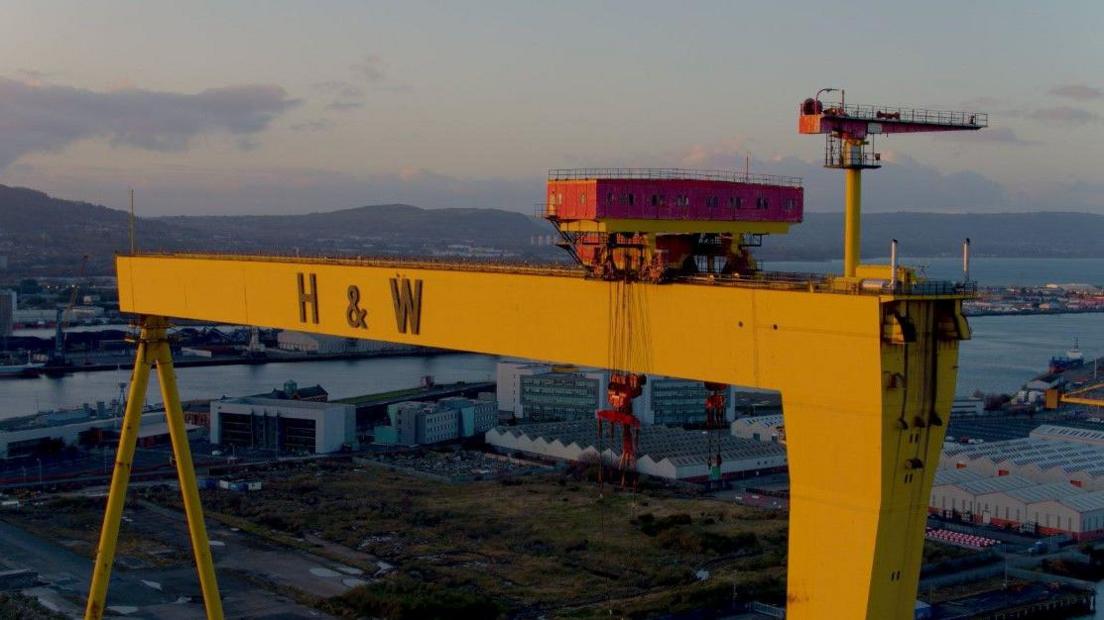 The yellow cranes dominate the Belfast skyline