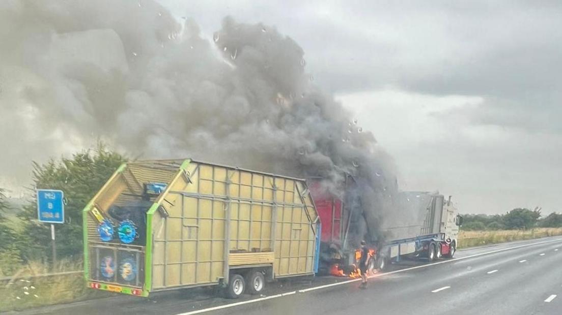 Lorry on fire