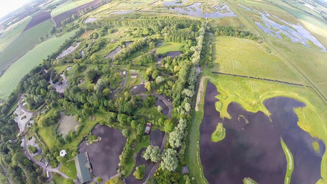 Aerial view of the Martin Mere Wetland Centre in Burscough, Lancashire.