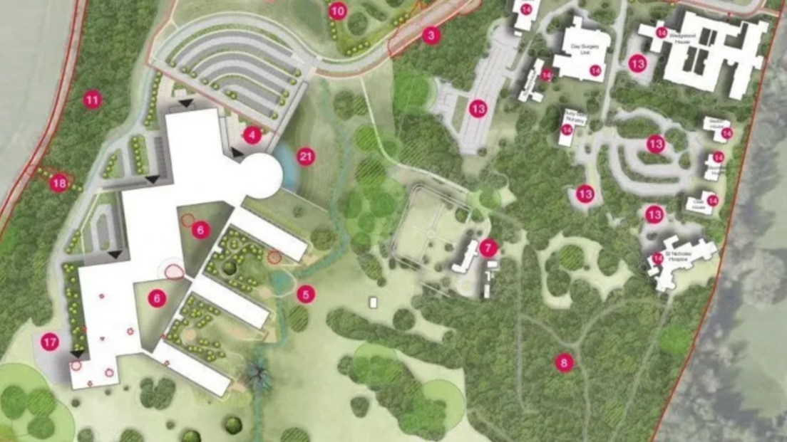 A computer generated model of the new West Suffolk Hospital. 