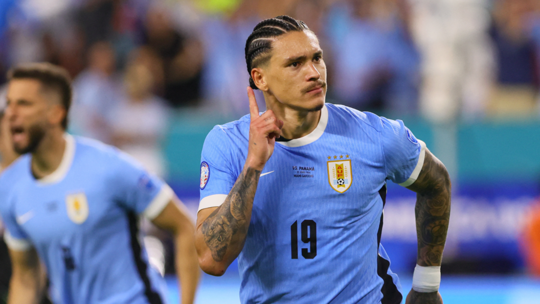 Darwin Nunez celebrates scoring in Uruguay's 3-1 win over Panama