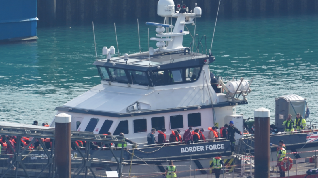 Migrants arriving at Dover on 20 March 2024