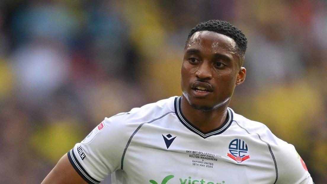 Victor Adeboyejo looks on after Bolton Wanderers' play-off final defeat by Oxford United