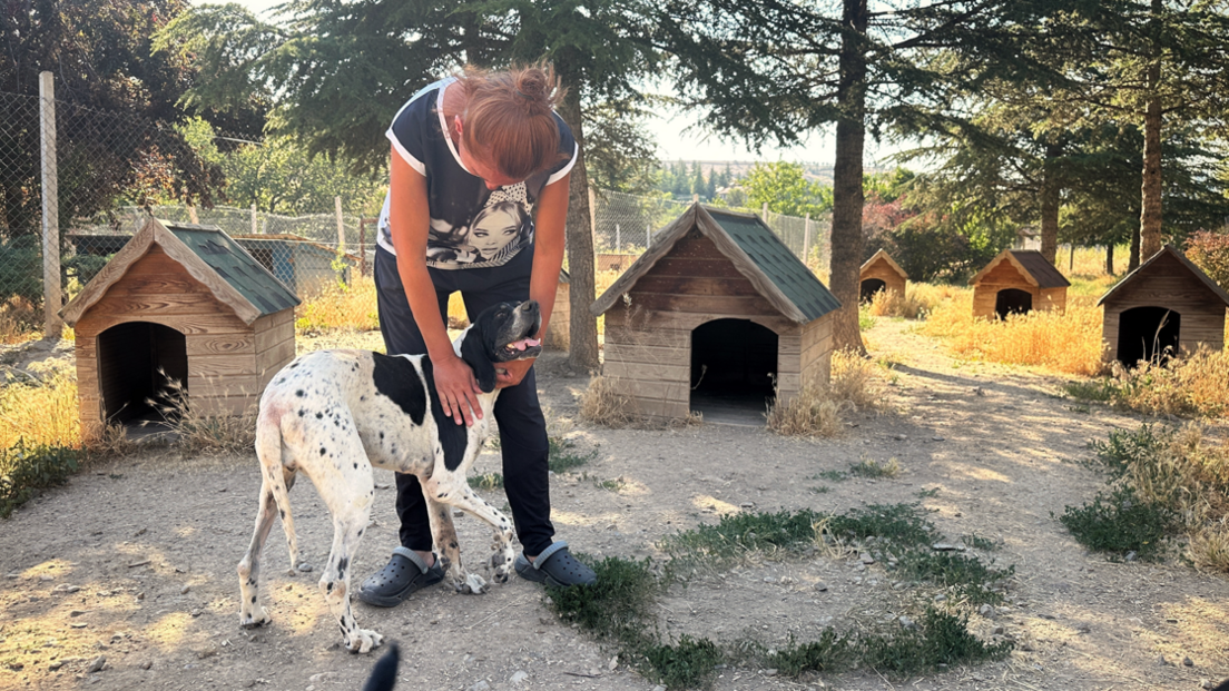 Gokcen Yildiz and a dog