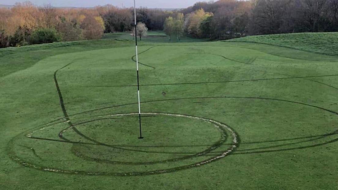 Damaged grass caused by motorcycles