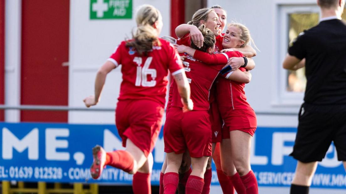 Maia Owen of Briton Ferry celebrates scoring her side's first goal