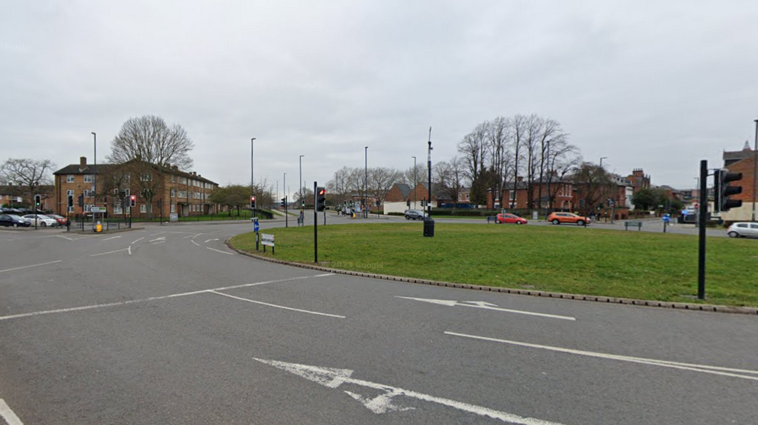 A Google Streetview image of the Normanton Road and Burton Road roundabout in Derby