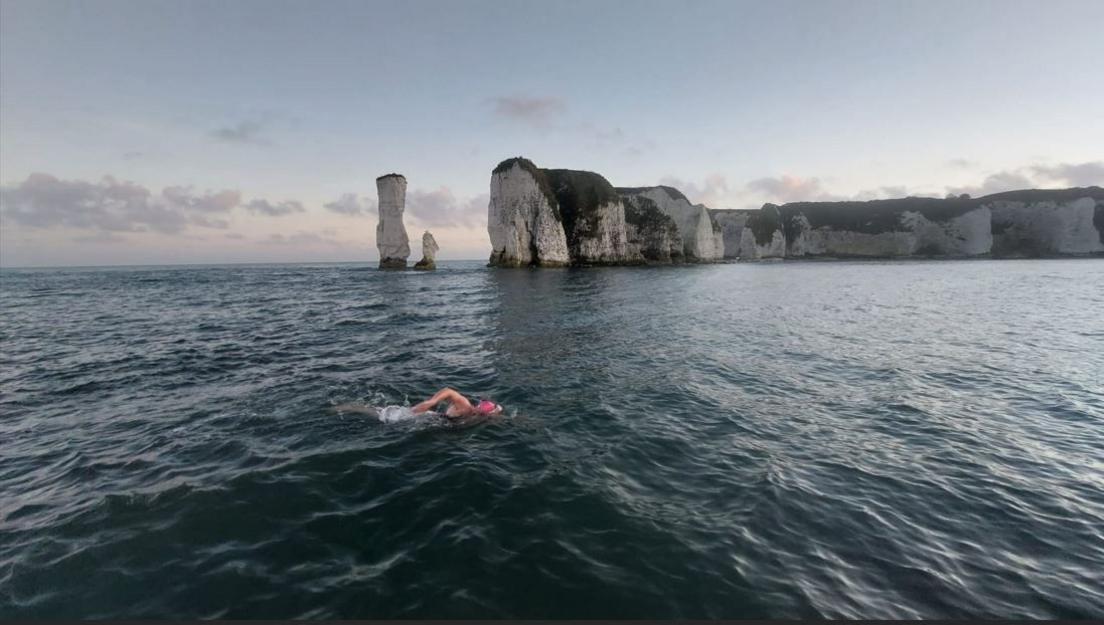 Helen Jenkins swimming in the English Channel, near the Needles