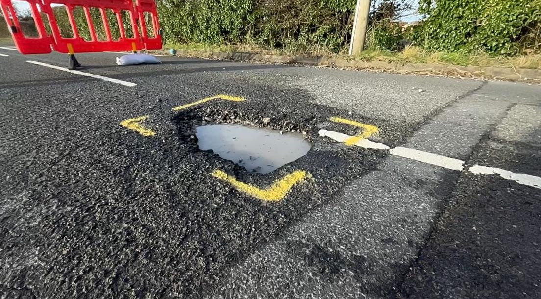 A picture of potholes in Derbyshire