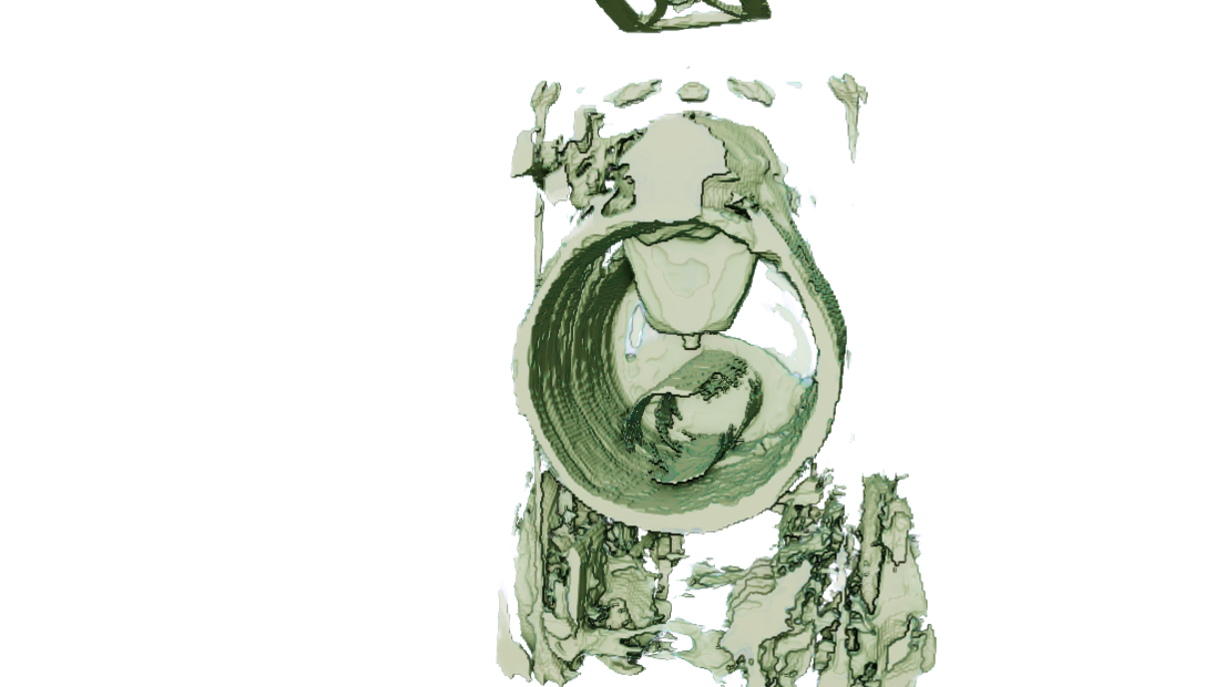 A scan image showing the inner workings of the model locomotive 