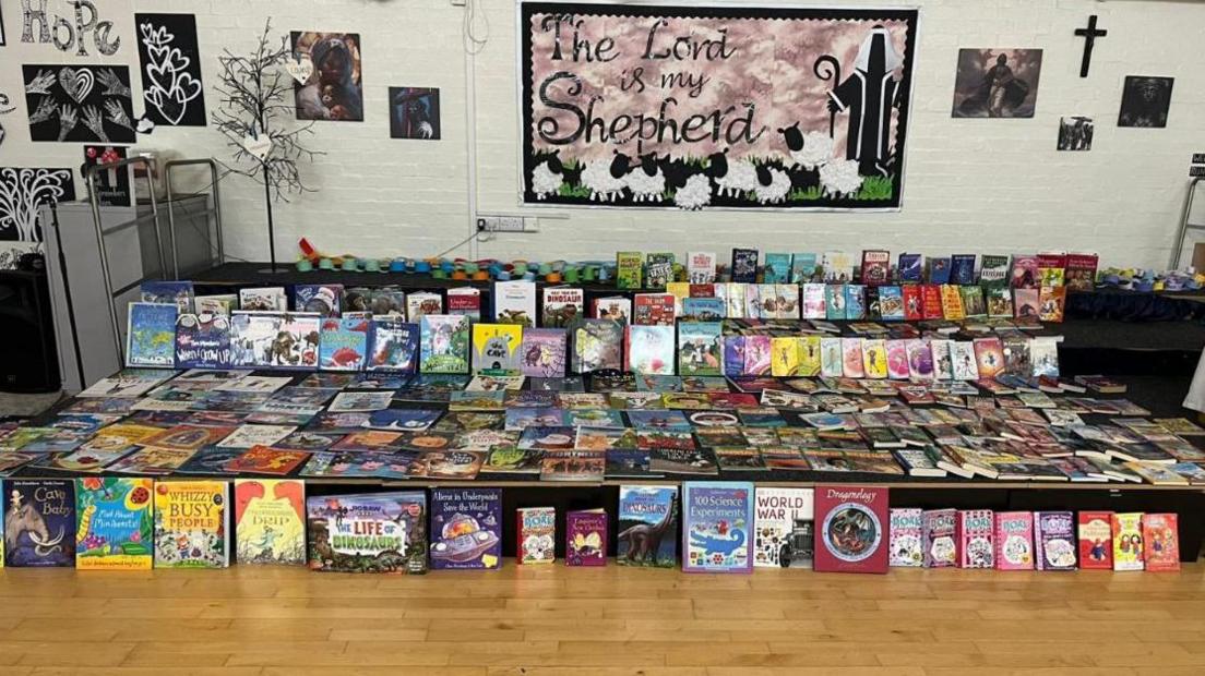 Books in a school hall