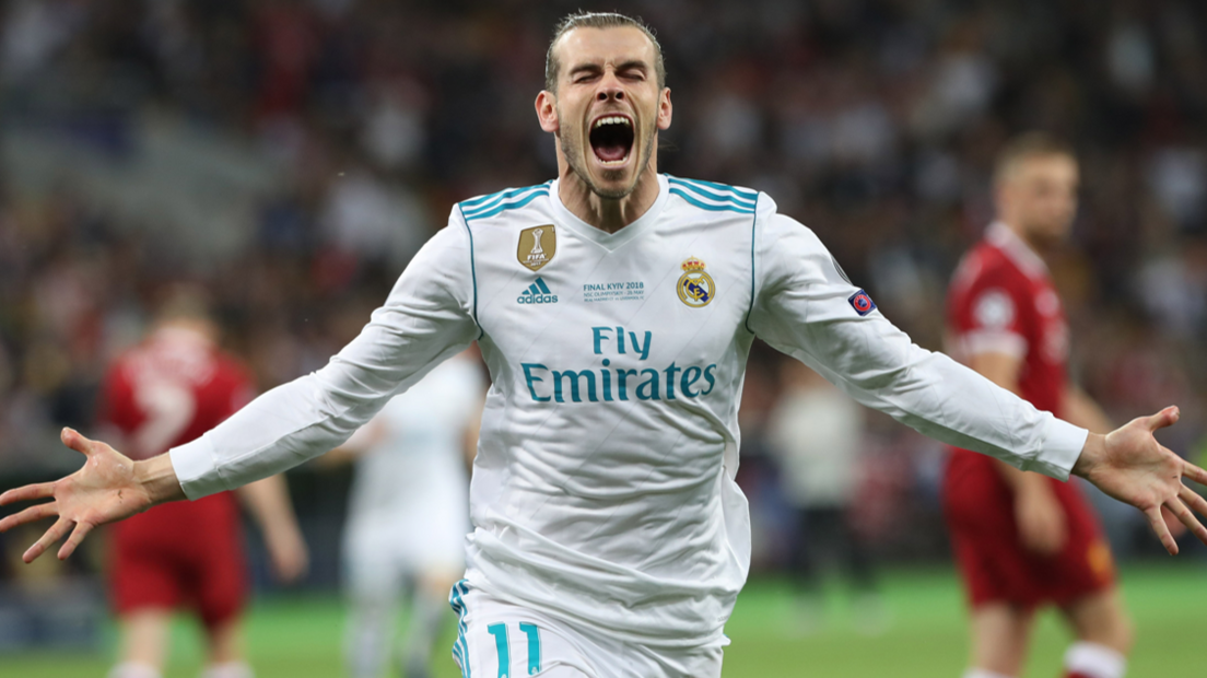 Gareth Bale celebrates scoring against Liverpool after coming on as a substitute in the 2018 Champions League final