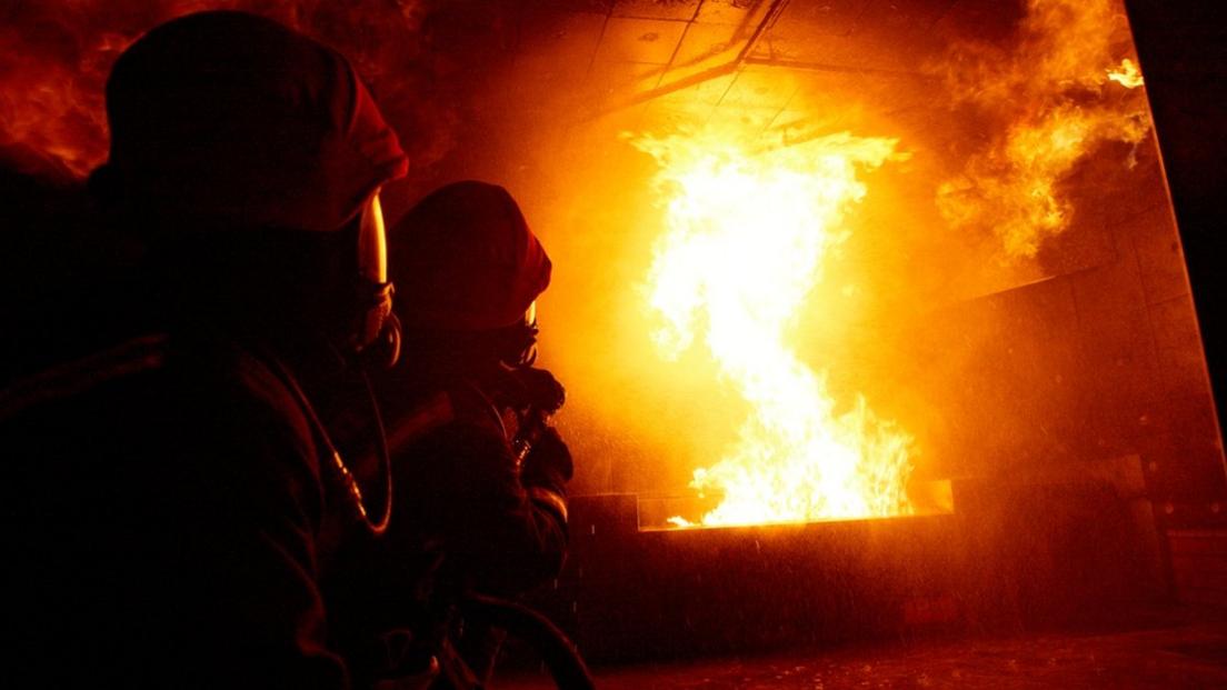 Firefighters tackling a fire