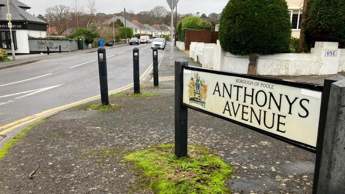 Anthony's Avenue in Poole, a residential street with a street sign in the foreground.