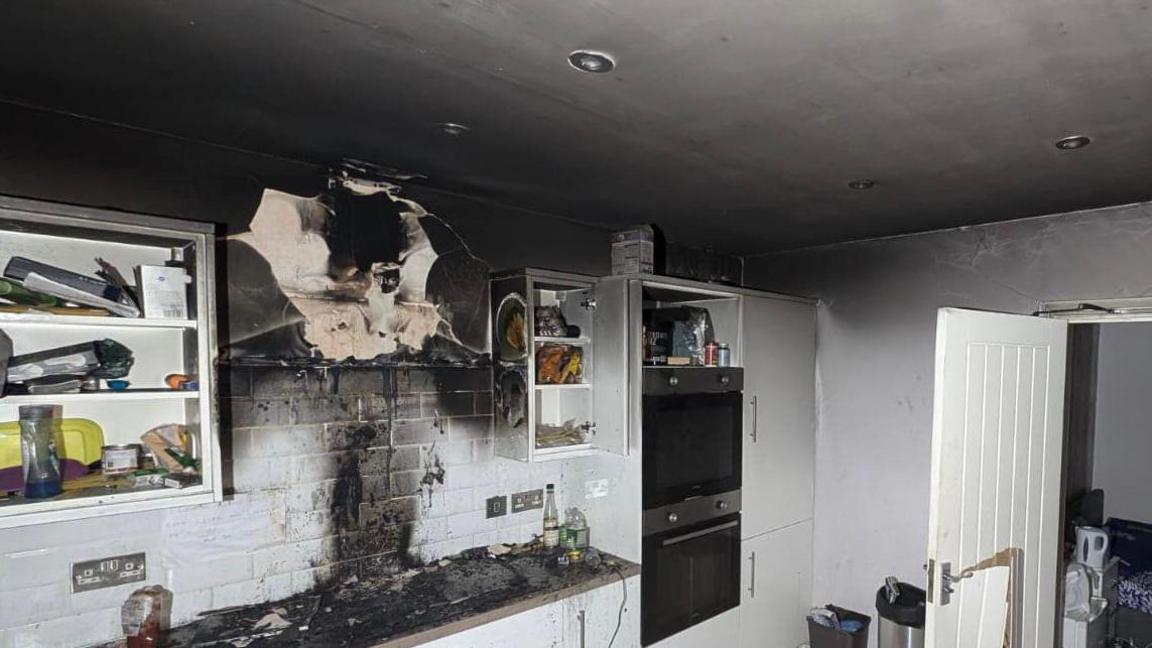 Fire damaged kitchen