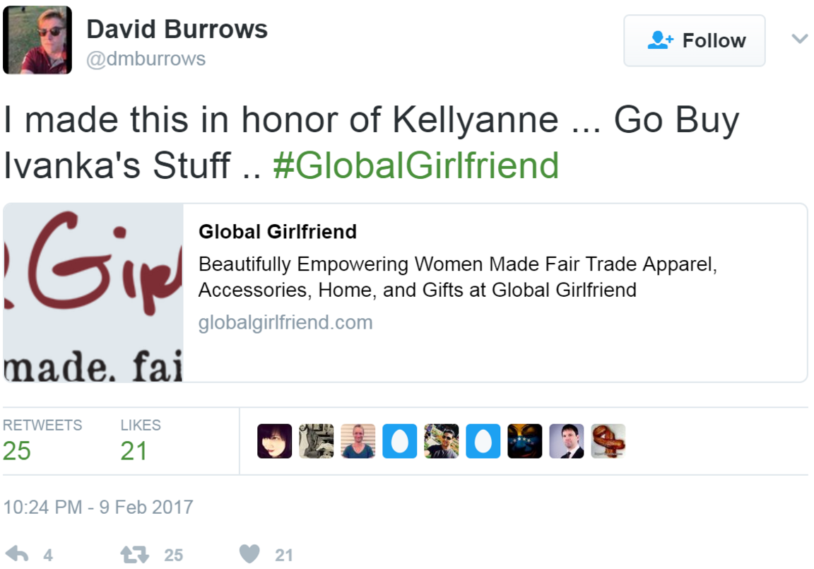 Screengrab of tweet by David Burrows on gobuyivankasstuff.com