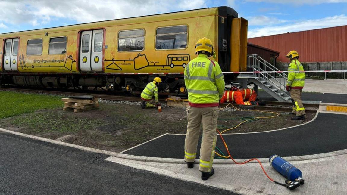 Fire crews on railway training exercise