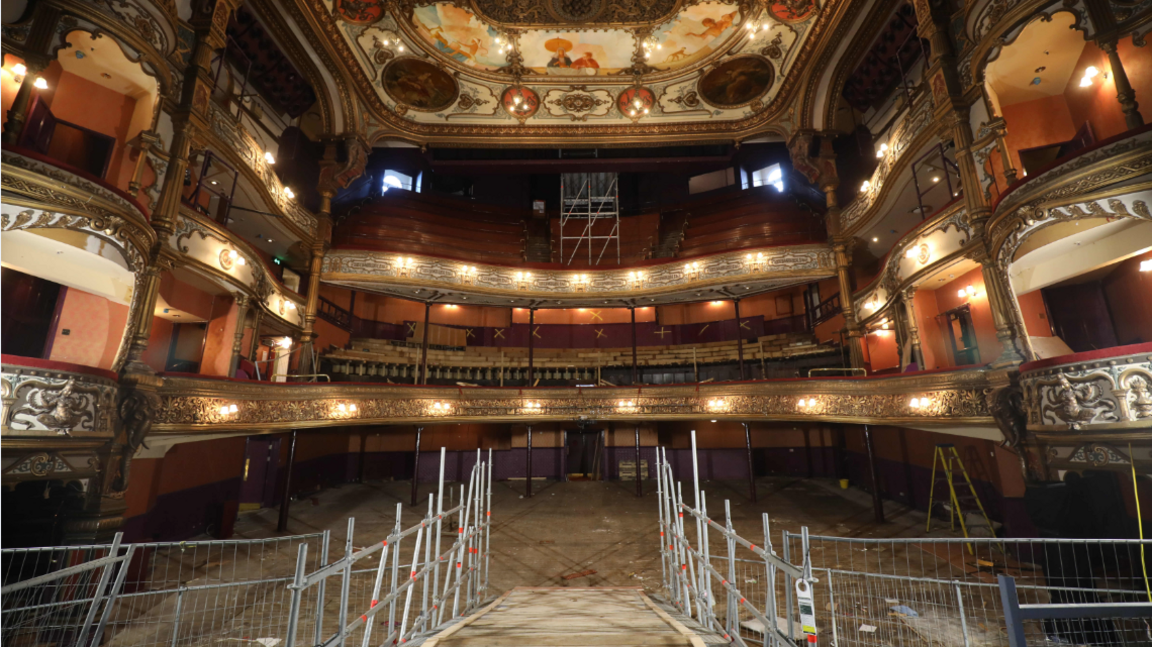 Building work and scaffolding as viewed from the Opera House stage.