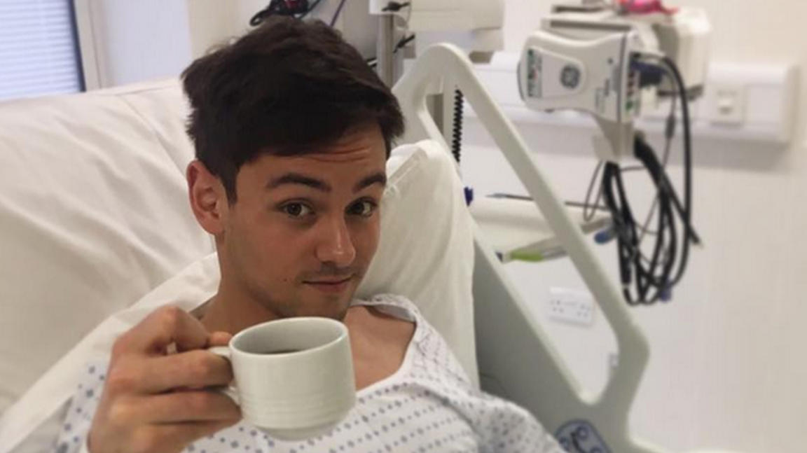 Tom Daley posts a photo from his hospital bed