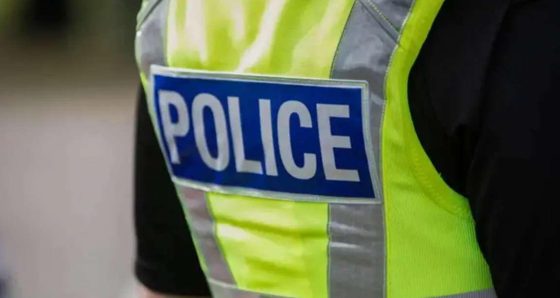 A police officer in a high-vis vest with his back to the camera.