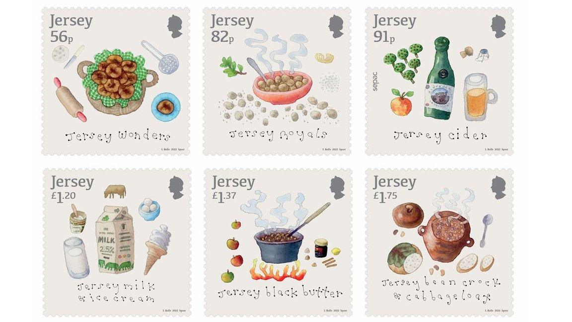 Jersey stamps with delicacies