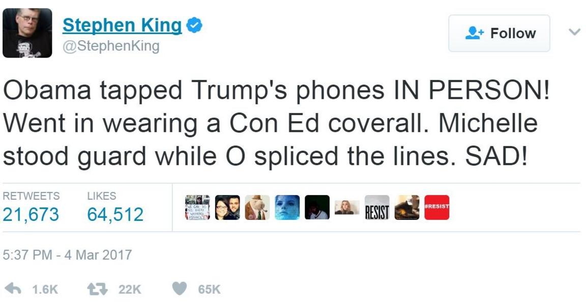 Screengrab of tweet by @StephenKing