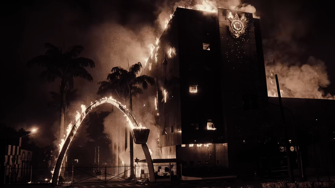 Youtube video showing Corinthians headquarters in flames